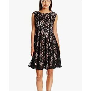 Black Lace Fit & Flare Dress Size 14 Nude Lining Summer Wedding Special Occasion